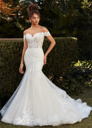 Off Shoulder Ivory Lace Tulle Romantic Wedding Dress